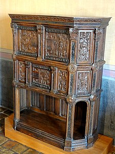 A dressoir from the Château of Joinville (1524), designed to hold formal table settings, with a combination of gothic and Renaissance ornament