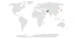Map indicating locations of Afghanistan and Japan