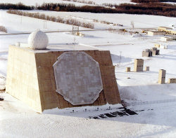 The AN/FPQ-16 PARCS solid state phased array radar system at Cavalier AFS.