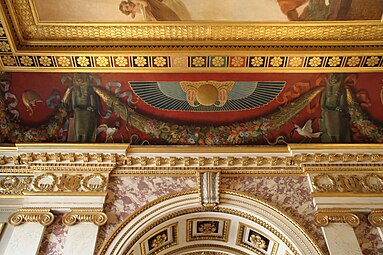 Neoclassical festoons with Egyptian Revival elements around them, on the ceiling of room 644 of the Louvre Palace, unknown painter, c.1840