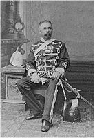 An officer of the British 8th King's Royal Irish Hussars in 1880, showing the patent leather sabretache which was used on active duty