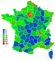 Map of population density by department, showing the empty diagonal in blue.