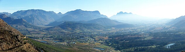Franschhoek and Berg River Valley from Franschhoek Pass