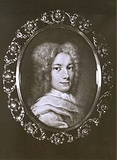black&white photograph of a 1710 miniature of a young man's portrait