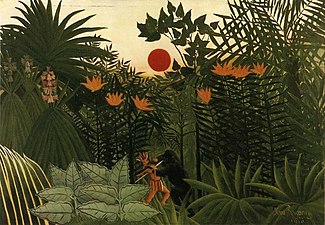 Henri Rousseau, Tropical Landscape: American Indian Struggling with a Gorilla, 1910