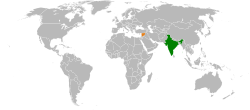Map indicating locations of India and Syria