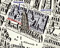 Judengasse – Kölner Stadtansicht von 1570 mit Markierung des Judenviertels