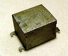 Stacked paper capacitor from 1923 for noise decoupling (blocking) in telegraph lines