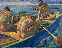 Painting of rowers, by Otto Hettner