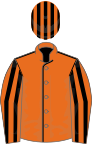 Orange, black seams, striped sleeves and cap