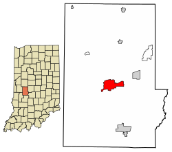 Location of Greencastle in Putnam County, Indiana.
