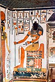 Frescos in the Tomb of Nefertari, in which appear Khepri sitting on a very colourful square-shaped throne, 13th century BC