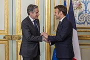 Secretary Blinken with French President Emmanuel Macron in Paris, France, March 2022