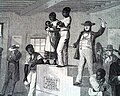 A typical 19th century slave auction in the Southern United States