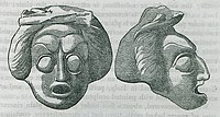 Front and side views of a tragic mask