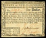New Hampshire colonial currency, 1 dollar, 1780 (obverse)