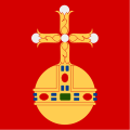 In the flag of Uppland, the globe of the globus cruciger is stylized as a T-and-O map,