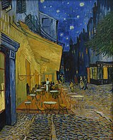 Cafe Terrace at Night by Vincent van Gogh (September 1888), depicts the warmth of a café in Arles
