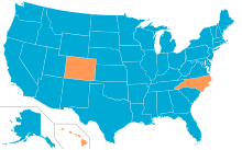 Map of the US, with 47 states in blue for Buchanan
