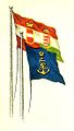 Poster from Österreichischer Lloyd showing the civil ensign and the company's logo on a navy blue flag, 1910