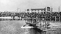 A St. Petersburg–Tampa Airboat Line Benoist XIV begins its takeoff run on Tampa Bay for history's first scheduled airline flight, January 1, 1914.