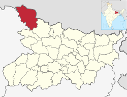 Location of West Champaran district in Bihar