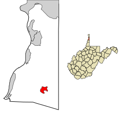 Location of Bethany in Brooke County, West Virginia.