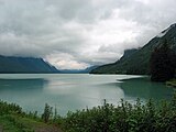 Chilkoot Lake on a cloudy day - the lake is near Haines, Alaska