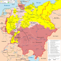 Deutsche Herbstkrise 1850, mit den Staaten der Erfurter Union in gelb