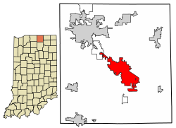 Location of Goshen in Elkhart County, Indiana.