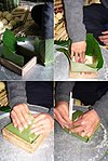 Wrapping bánh chưng using a mould