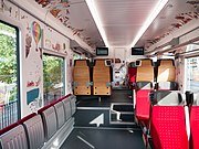 View of the second class (family compartment) interior of Stadler FLIRT3 "Traverso"