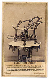 A chair presented by Kinman to Abraham Lincoln. Kinman sold cartes-de-visite in the U.S. Capitol.