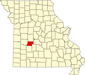 Map of Missouri highlighting Hickory County