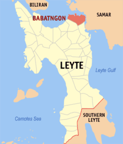 Map of Leyte with Babatngon highlighted