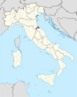 Map highlighting the location of the province of Rimini in Italy