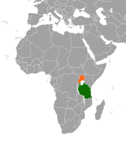Map indicating locations of Tanzania and Uganda