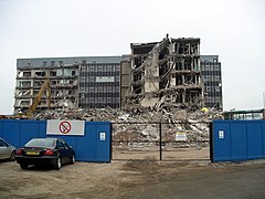 The old Walsgrave Hospital during demolition on 1 February 2007