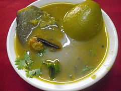Brinjal and mango sambar