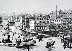 Verbaute Limmat am Central im Jahr 1910