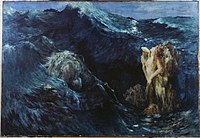 Gateway to Hell: the Fellowship's passage through the West-gate has been compared to Odysseus's passage between the devouring Scylla and the whirlpool Charybdis.[4] Painting by Ary Renan, 1894