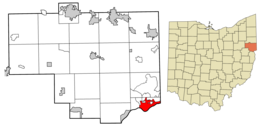Location of East Liverpool in Columbiana County and in the State of Ohio