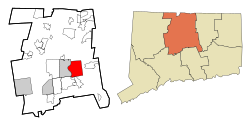 East Hartford's location within Hartford County and Connecticut