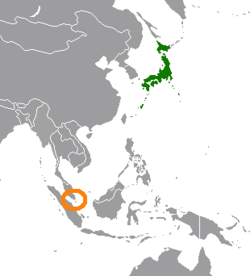 Map indicating locations of Japan and Singapore
