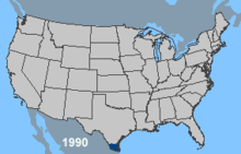 Map showing the spread of Africanized honey bees in the United States from 1990 to 2003