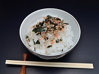 Rice with furikake seasoning made of nori flakes