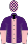 Purple, pink stripe, halved sleeves, checked cap