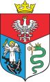 The coat of arms (the flag is very similar) of Sanok, bearing the biscione due to Bona Sforza