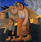 Malevich's "Peasant Woman with Buckets and Child," 1912.