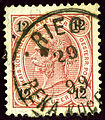 12 kr Austrian stamp in 1899 with German and Slovenian names